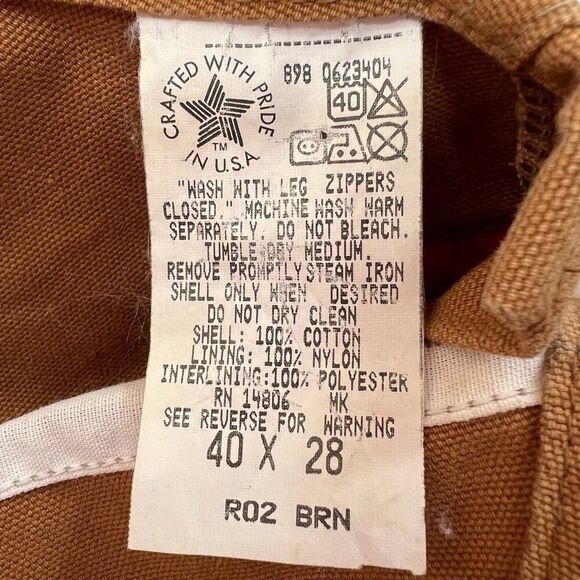 Carhartt Vintage Men's Quilted Lined Double Knee Overalls Brown Size 40 x 28 - Picture 5 of 13